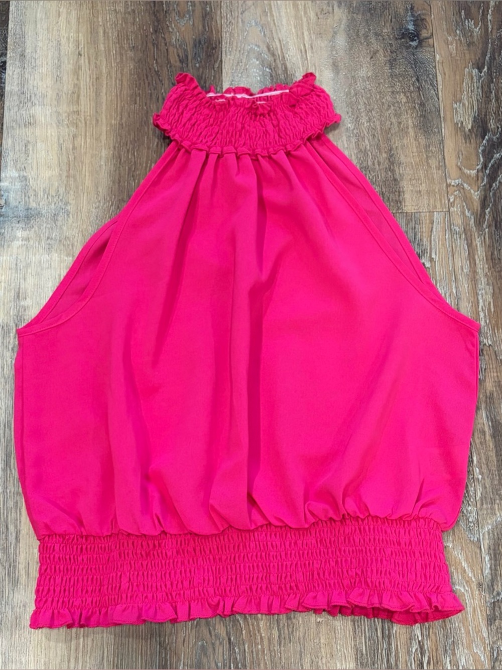 SHEIN Bright Pink Smocked Halter Top, Size M, Polyester
